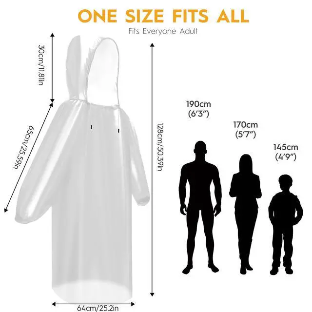 Alt view image 6 of 7 - 6 & 20 & 50 Pack Disposable Rain Ponchos for Adults/Youth, Waterproof PE Raincoats with Drawstring, Camping/Emergency