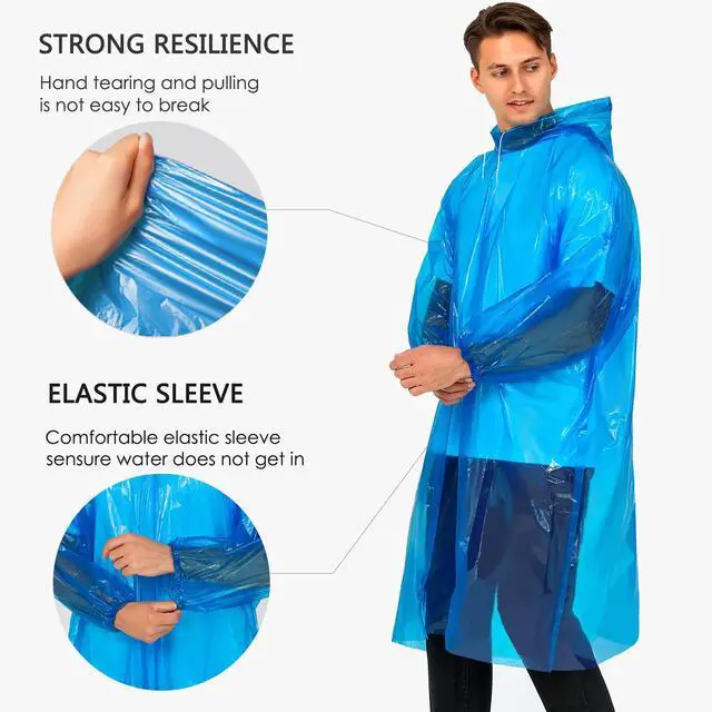 Alt view image 2 of 7 - Rain Ponchos for Adults, Disposable 4-Pack Clear Family Ponchos, Emergency Ponchos with Hood for Travel & Outdoor
