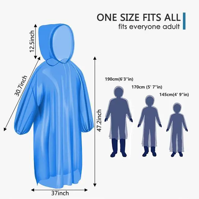 Alt view image 6 of 7 - Rain Ponchos for Adults, Disposable 4-Pack Clear Family Ponchos, Emergency Ponchos with Hood for Travel & Outdoor