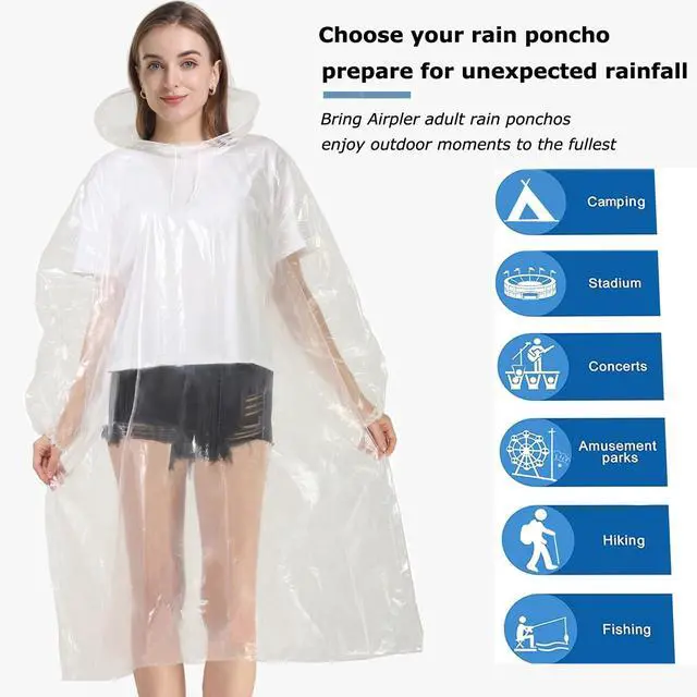 Alt view image 7 of 7 - Rain Ponchos for Adults, Disposable 4-Pack Clear Family Ponchos, Emergency Ponchos with Hood for Travel & Outdoor