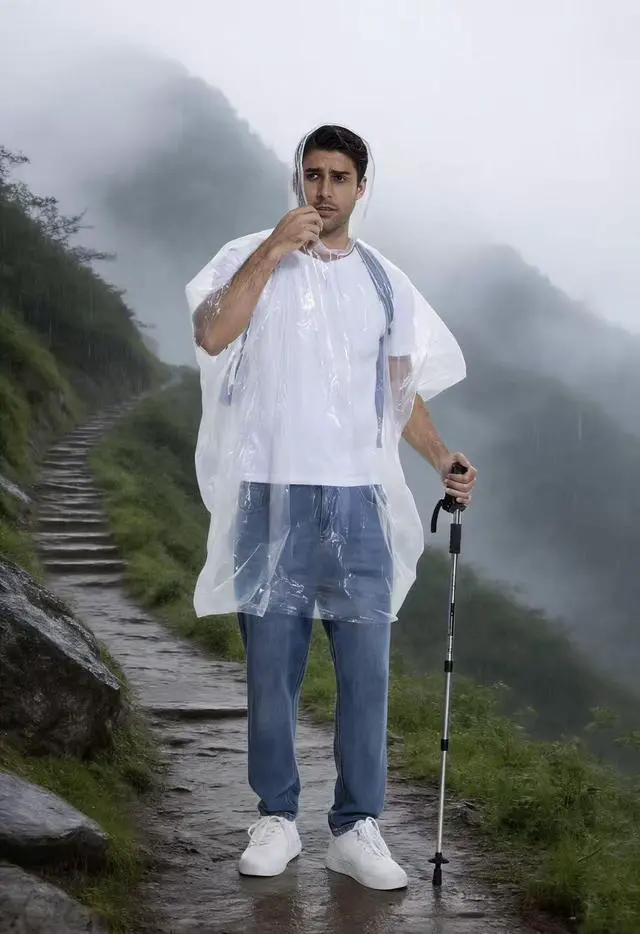 Alt view image 2 of 7 - Disposable Adults Clear Rain Ponchos,Emergency Transparent Waterproof Raincoats Outdoor Rain Jackets 4 Pcs