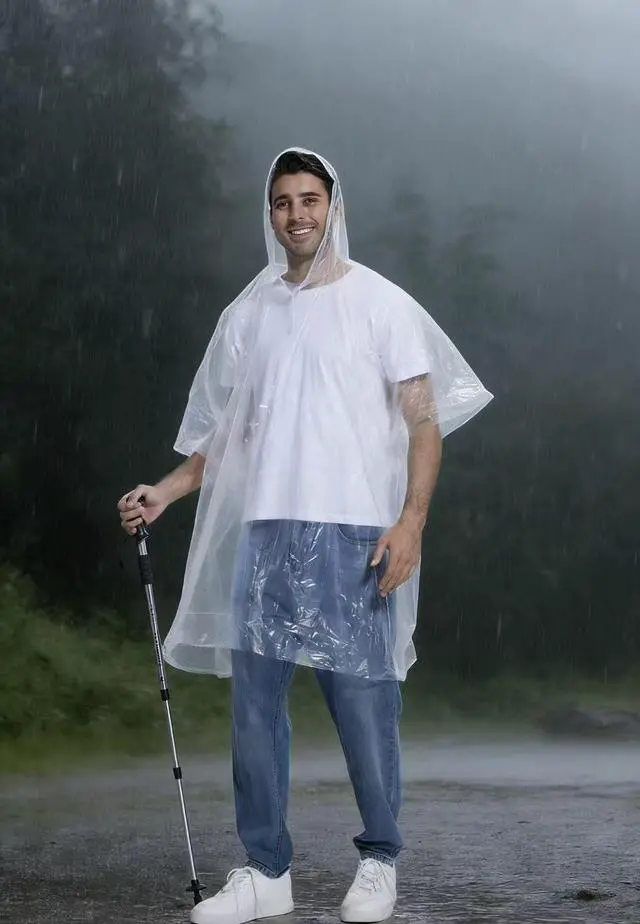 Alt view image 3 of 7 - Disposable Adults Clear Rain Ponchos,Emergency Transparent Waterproof Raincoats Outdoor Rain Jackets 4 Pcs