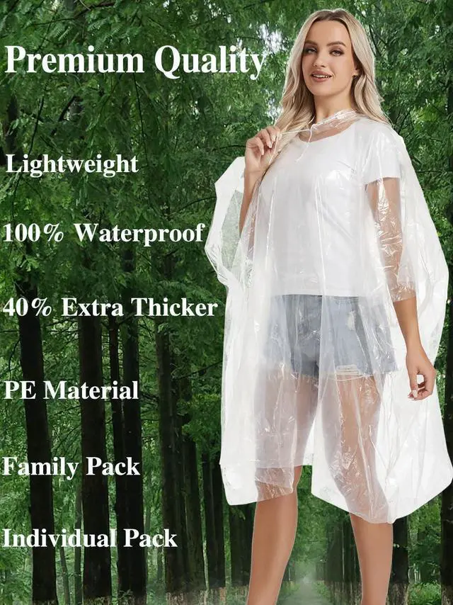 Alt view image 5 of 7 - Disposable Adults Clear Rain Ponchos,Emergency Transparent Waterproof Raincoats Outdoor Rain Jackets 4 Pcs