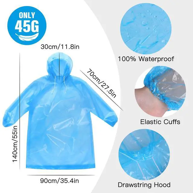 Alt view image 3 of 7 - 4 Pack Disposable Rain Ponchos for Adults, Emergency Ponchos Family Pack for Men and Women, Rain Ponchos with Hood and Sleeves Ideal for Theme Park, Daily Use