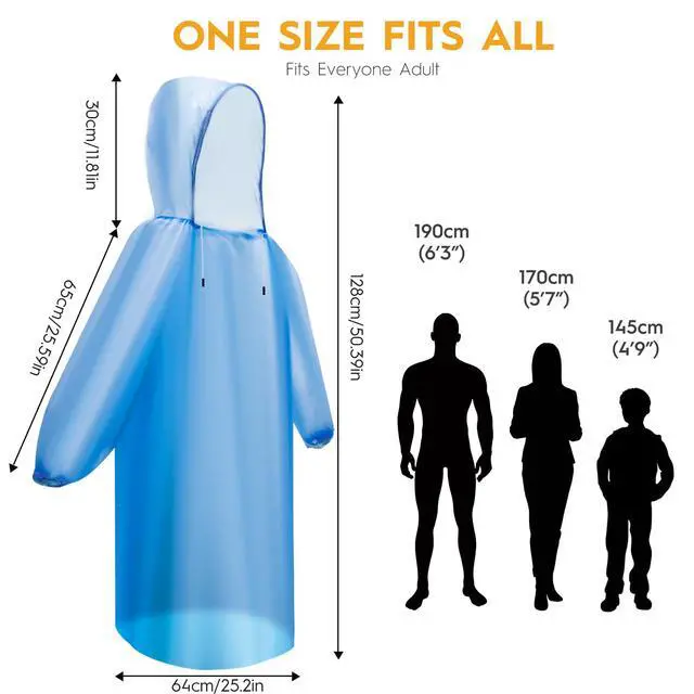 Alt view image 6 of 7 - 6 & 20 & 50 Pack Disposable Rain Ponchos for Adults/Youth, Waterproof PE Raincoats with Drawstring, Camping/Emergency, Blue