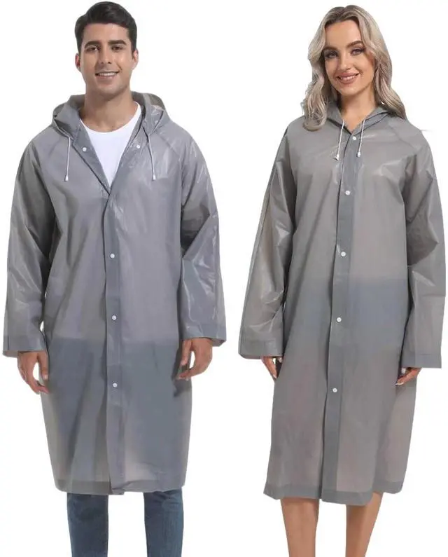 Main image of Rain Ponchos for Adults Reusable 2Pcs Raincoats Emergency Survival With Hoods And Sleeves for Women Men Grey
