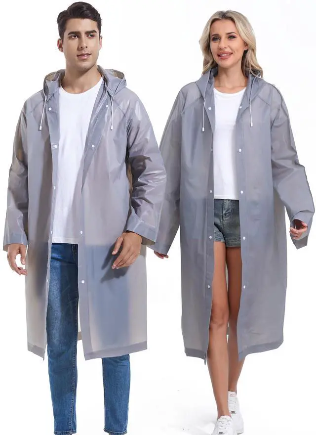 Alt view image 3 of 7 - Rain Ponchos for Adults Reusable 2Pcs Raincoats Emergency Survival With Hoods And Sleeves for Women Men Grey