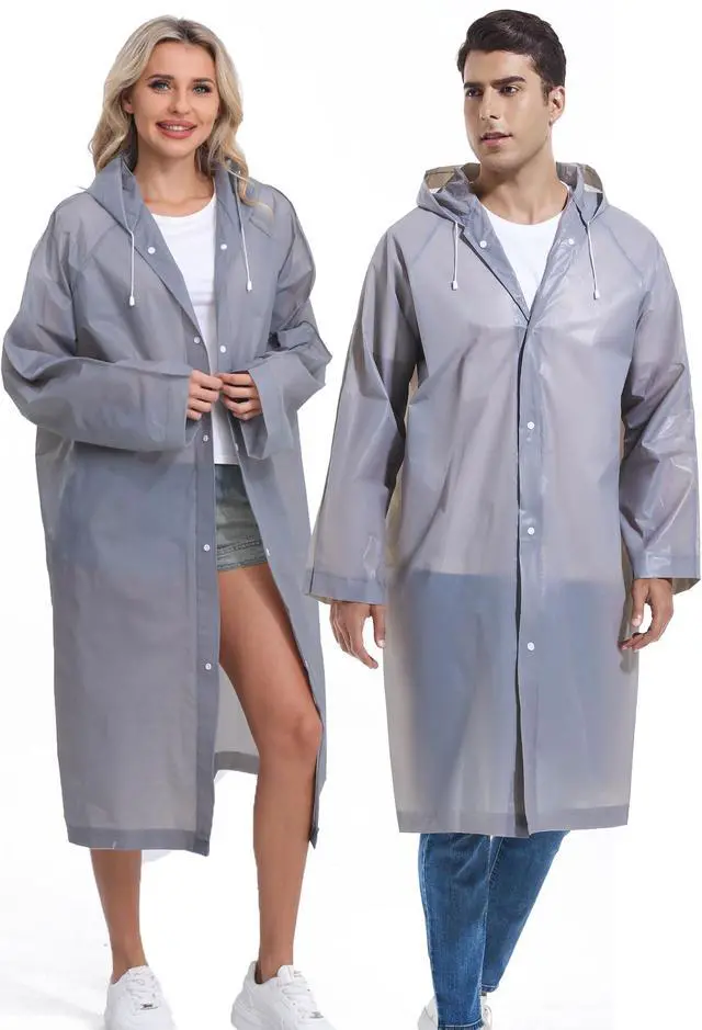 Alt view image 2 of 7 - Rain Ponchos for Adults Reusable 2Pcs Raincoats Emergency Survival With Hoods And Sleeves for Women Men Grey