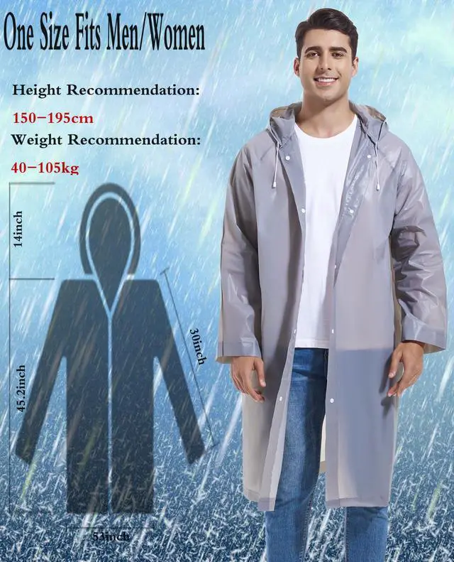 Alt view image 4 of 7 - Rain Ponchos for Adults Reusable 2Pcs Raincoats Emergency Survival With Hoods And Sleeves for Women Men Grey