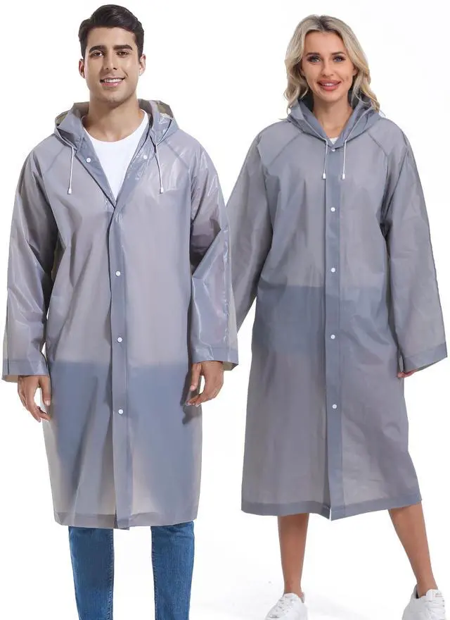 Alt view image 6 of 7 - Rain Ponchos for Adults Reusable 2Pcs Raincoats Emergency Survival With Hoods And Sleeves for Women Men Grey