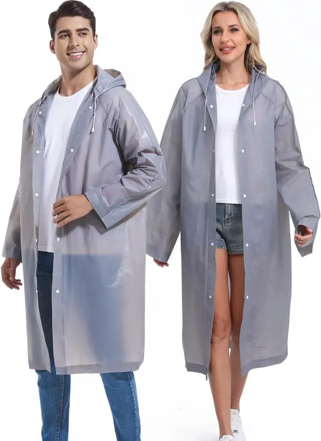 Alt view image 7 of 7 - Rain Ponchos for Adults Reusable 2Pcs Raincoats Emergency Survival With Hoods And Sleeves for Women Men Grey