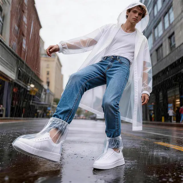 Main image of 10Pcs Waterproof Shoe Covers-Rain shoe covers-Shoe ponchos plus include 1Pcs Soft and skin-friendly Raincoat- Poncho top-Rain poncho-Disposable rain ponchos for adults -Camping essentials-L