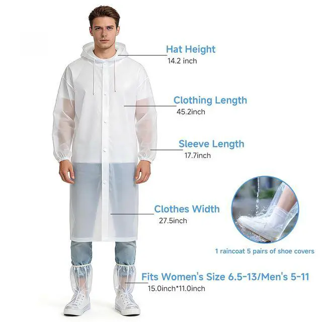 Alt view image 3 of 7 - 10Pcs Waterproof Shoe Covers-Rain shoe covers-Shoe ponchos plus include 1Pcs Soft and skin-friendly Raincoat- Poncho top-Rain poncho-Disposable rain ponchos for adults -Camping essentials-L