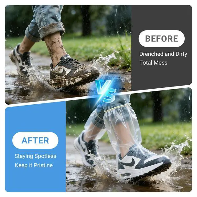 Alt view image 5 of 7 - 10Pcs Waterproof Shoe Covers-Rain shoe covers-Shoe ponchos plus include 1Pcs Soft and skin-friendly Raincoat- Poncho top-Rain poncho-Disposable rain ponchos for adults -Camping essentials-L
