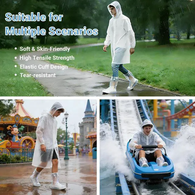 Alt view image 6 of 7 - 10Pcs Waterproof Shoe Covers-Rain shoe covers-Shoe ponchos plus include 1Pcs Soft and skin-friendly Raincoat- Poncho top-Rain poncho-Disposable rain ponchos for adults -Camping essentials-L