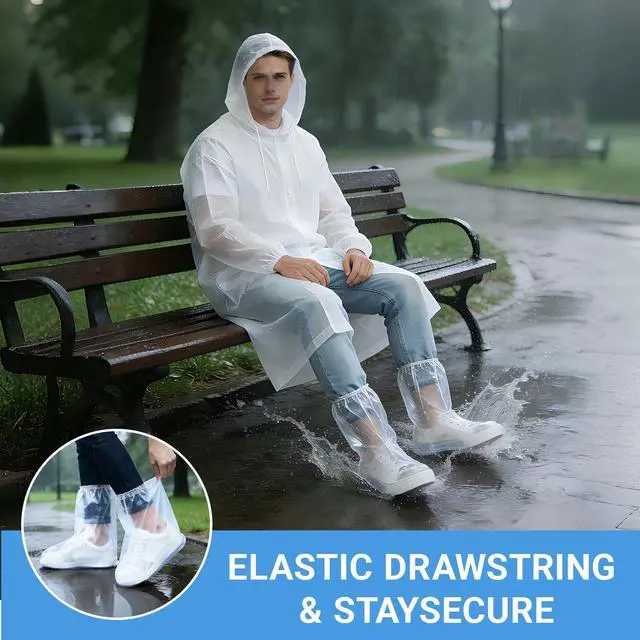 Alt view image 7 of 7 - 10Pcs Waterproof Shoe Covers-Rain shoe covers-Shoe ponchos plus include 1Pcs Soft and skin-friendly Raincoat- Poncho top-Rain poncho-Disposable rain ponchos for adults -Camping essentials-L