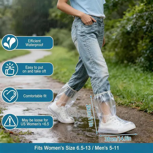 Alt view image 4 of 7 - 10Pcs Waterproof Shoe Covers-Rain shoe covers-Shoe ponchos plus include 1Pcs Soft and skin-friendly Raincoat- Poncho top-Rain poncho-Disposable rain ponchos for adults -Camping essentials-L