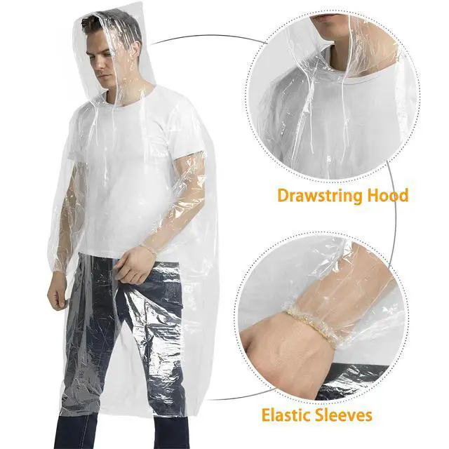 Alt view image 3 of 7 - Rain Ponchos Disposable for Adults Women, 5 Pack Clear Family Pack Raincoats Rain Jacket with Hood Sleeves for Disney Travel