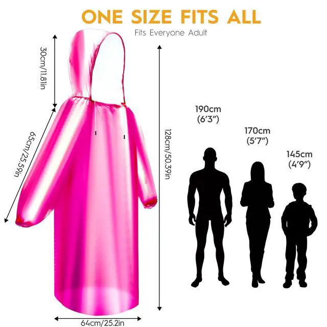 Alt view image 6 of 7 - 6 & 20 & 50 Pack Disposable Rain Ponchos for Adults/Youth, Waterproof PE Raincoats with Drawstring, Camping/Emergency, Pink
