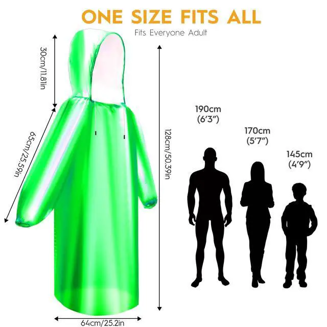Alt view image 6 of 7 - 6 & 20 & 50 Pack Disposable Rain Ponchos for Adults/Youth, Waterproof PE Raincoats with Drawstring, Camping/Emergency, Green