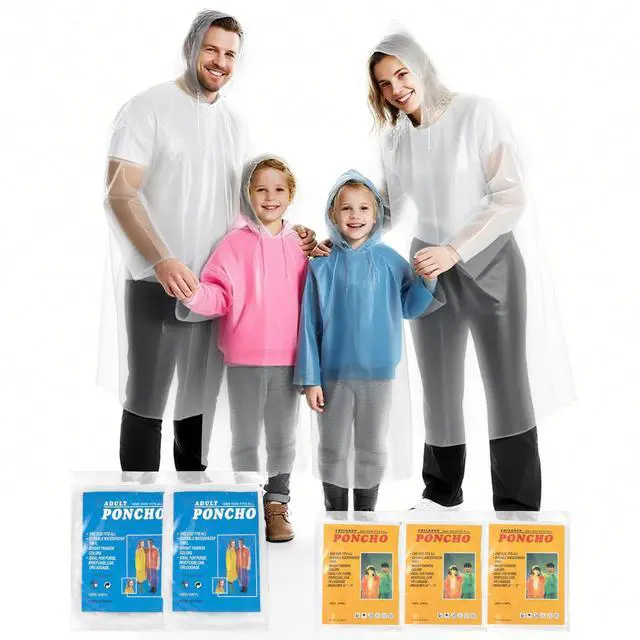 Main image of Disposable Rain Ponchos - Rain Poncho Waterproof Clear Raincoat With Hood Rain Jacket for Women and Men, Camping, Travel (5)
