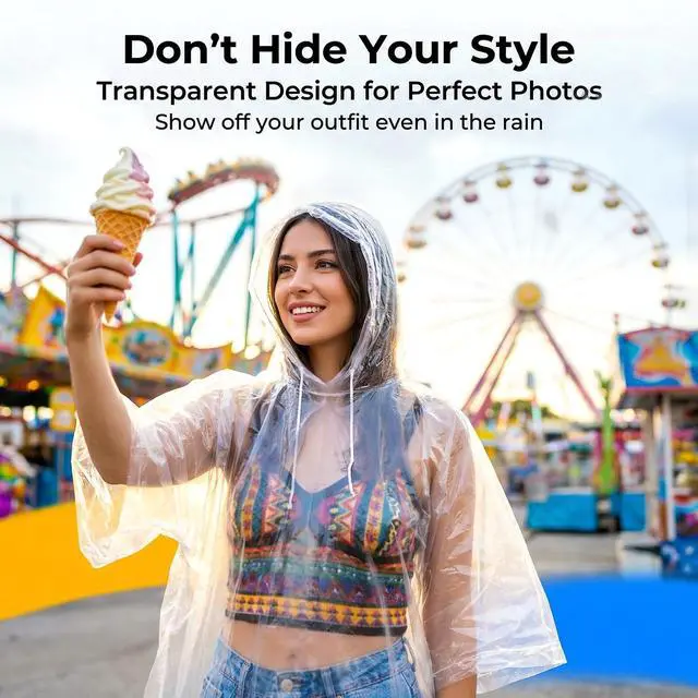 Alt view image 6 of 7 - Disposable Rain Ponchos - Rain Poncho Waterproof Clear Raincoat With Hood Rain Jacket for Women and Men, Camping, Travel (5)