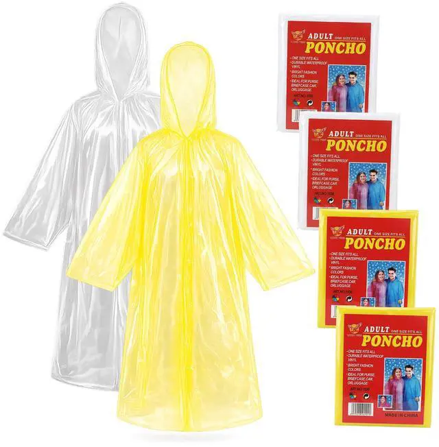 Main image of 4-Pack Disposable Rain Ponchos for Adults - Long Emergency Poncho Rain Poncho for Camping Hiking Travelling, Waterproof Hooded Raincoat for Women & Men, Home Survival Kits