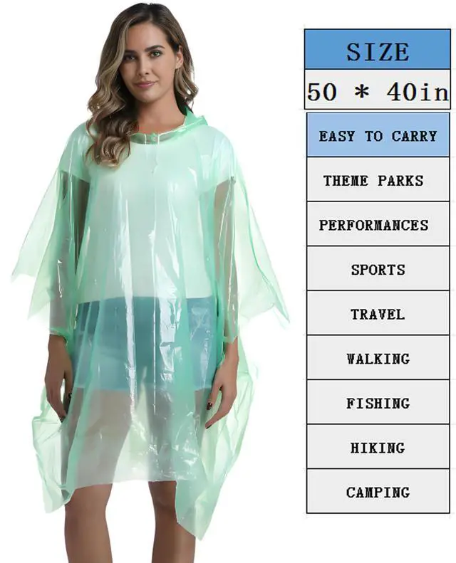 Alt view image 4 of 4 - 4 Pack Disposable Rain Ponchos for Adults - Emergency Rain Poncho for Camping Hiking Travelling Green