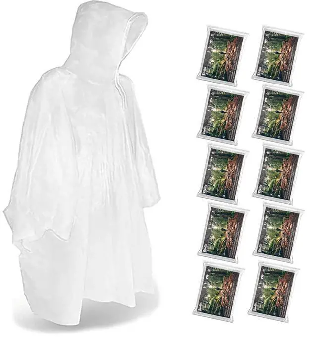 Main image of Rain Ponchos, Emergency Disposable Rain Poncho with Drawstring Hood&Waterproof Plastic for Adults&Teens (Clear 10 Pack)