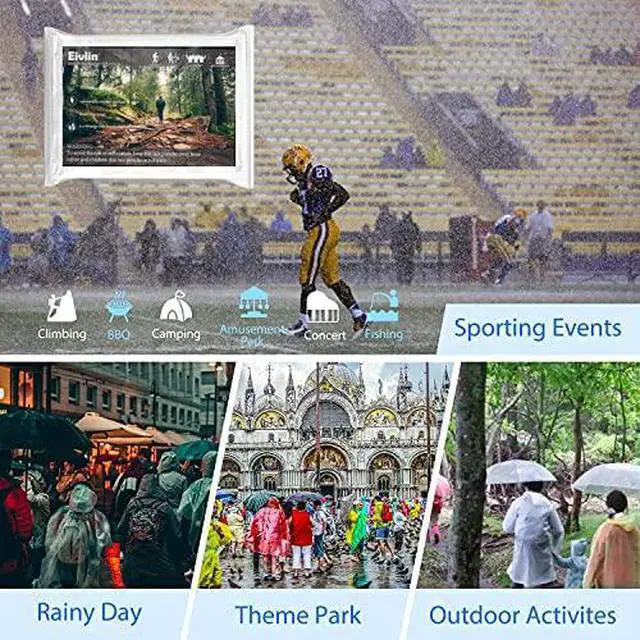 Alt view image 7 of 7 - Rain Ponchos, Emergency Disposable Rain Poncho with Drawstring Hood&Waterproof Plastic for Adults&Teens (Clear 10 Pack)