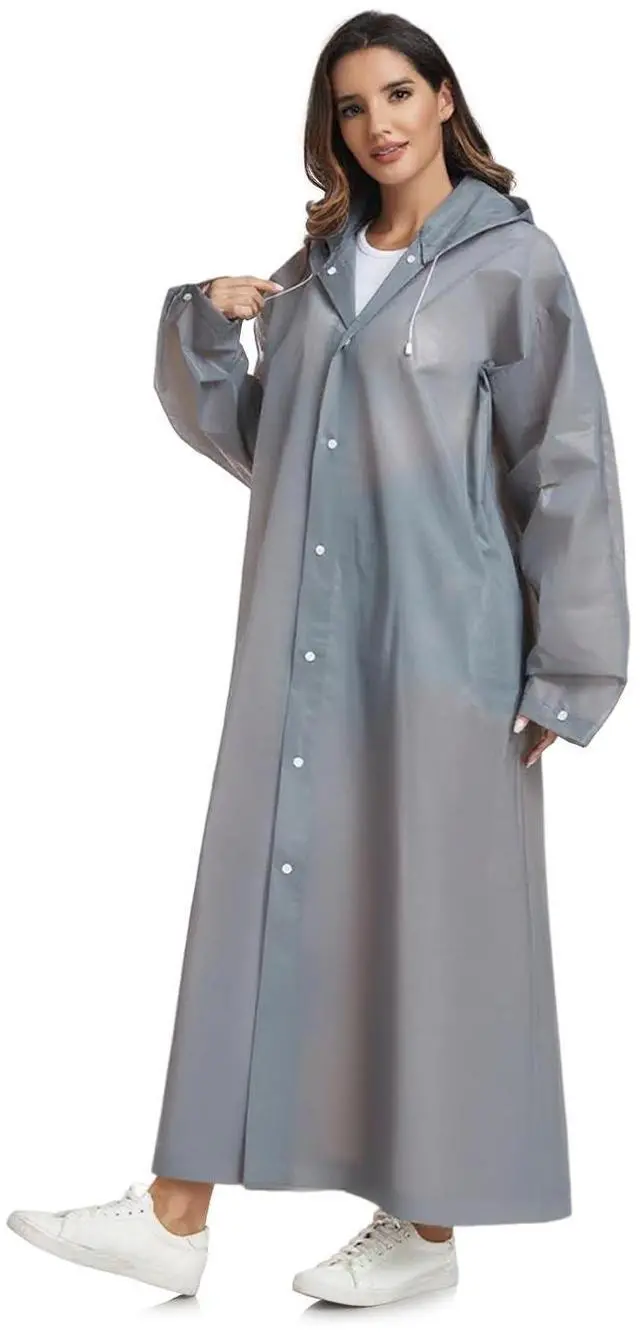 Main image of Extra Long Rain Ponchos for Adults - EVA Rain Coats Waterproof Unisex Rain Jacket with Drawstring Hood (1Pack, Grey, Universal)