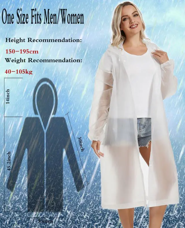 Alt view image 4 of 7 - Rain Coats for Adults, 2 Pack Reusable EVA Rain Ponchos Emergency for Camping Hiking Travelling White