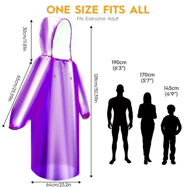 Alt view image 6 of 7 - 6 & 20 & 50 Pack Disposable Rain Ponchos for Adults/Youth, Waterproof PE Raincoats with Drawstring, Camping/Emergency, Purple