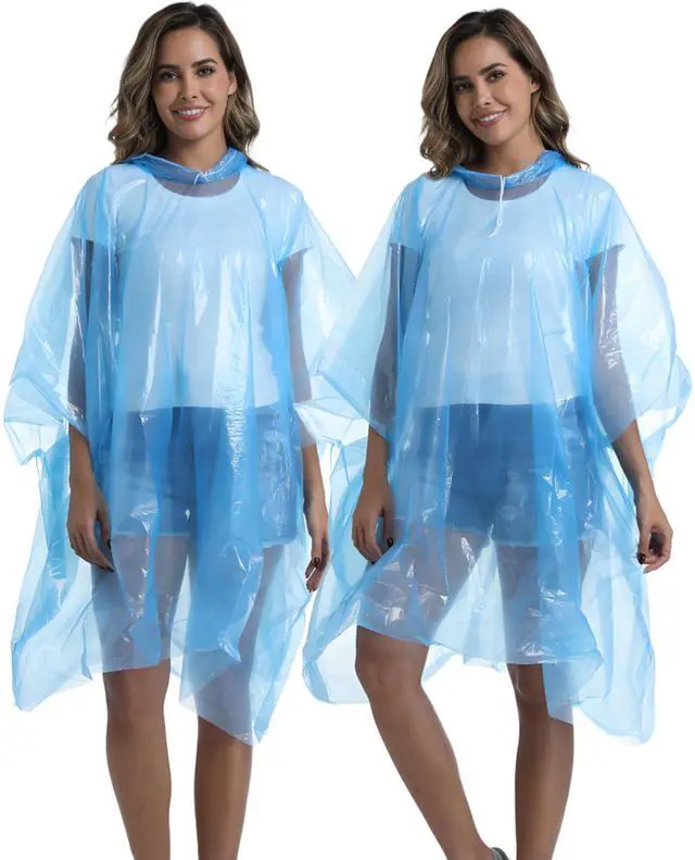 Alt view image 2 of 7 - 4 Pack Disposable Rain Ponchos for Adults - Emergency Rain Poncho for Camping Hiking Travelling Blue