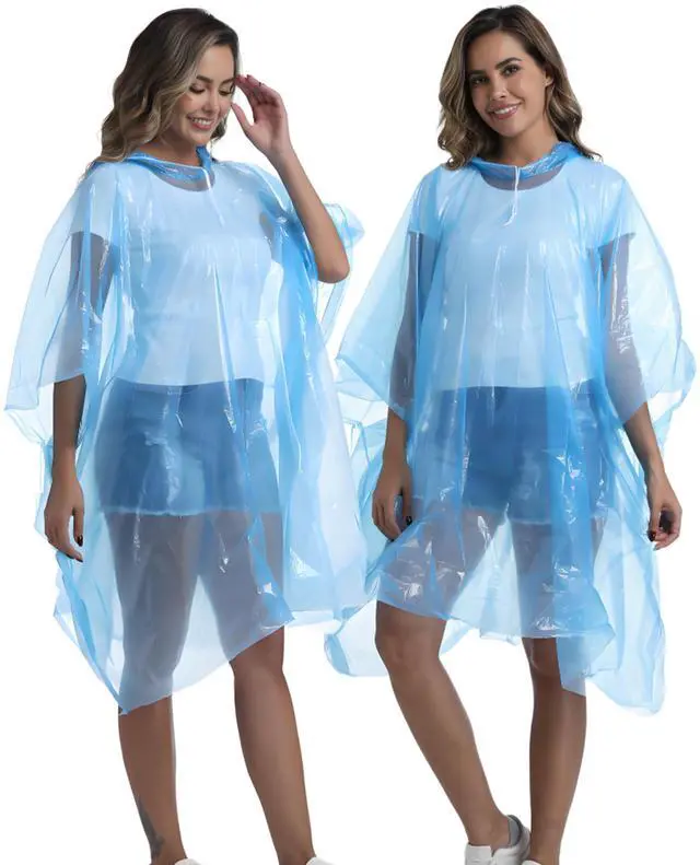 Alt view image 4 of 7 - 4 Pack Disposable Rain Ponchos for Adults - Emergency Rain Poncho for Camping Hiking Travelling Blue