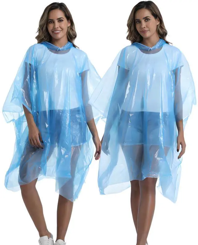 Alt view image 5 of 7 - 4 Pack Disposable Rain Ponchos for Adults - Emergency Rain Poncho for Camping Hiking Travelling Blue