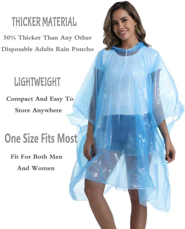 Alt view image 6 of 7 - 4 Pack Disposable Rain Ponchos for Adults - Emergency Rain Poncho for Camping Hiking Travelling Blue