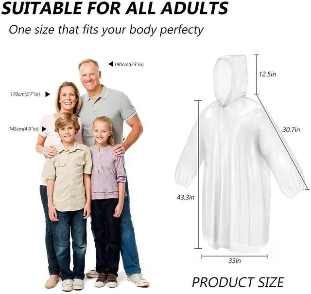 Alt view image 2 of 7 - 3 Pack Disposable Rain Ponchos For Adults,Ponchos Adults for Men and Women with Hood Family Pack,Emergency Rain Ponchos For Camping,Travelling,Festivals Essentials