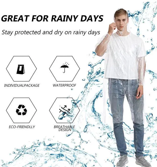 Alt view image 3 of 7 - 3 Pack Disposable Rain Ponchos For Adults,Ponchos Adults for Men and Women with Hood Family Pack,Emergency Rain Ponchos For Camping,Travelling,Festivals Essentials