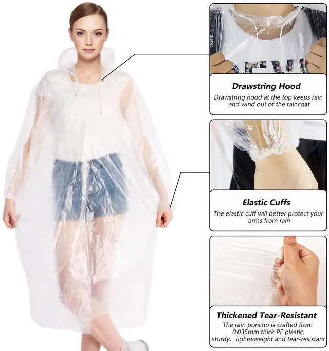 Alt view image 4 of 7 - 3 Pack Disposable Rain Ponchos For Adults,Ponchos Adults for Men and Women with Hood Family Pack,Emergency Rain Ponchos For Camping,Travelling,Festivals Essentials