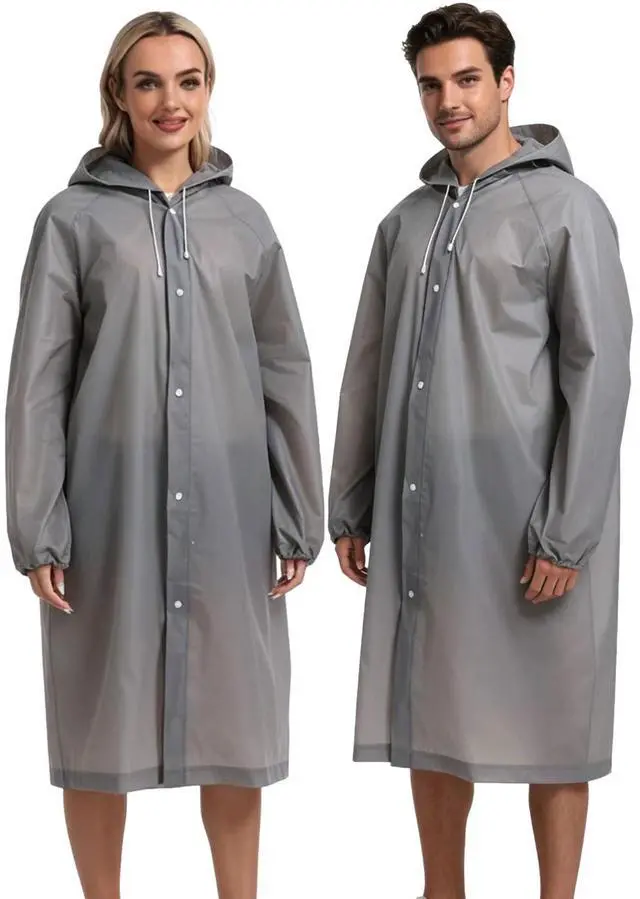 Main image of Rain Coats for Adults, 2 Pack Reusable EVA Rain Ponchos Emergency for Camping Hiking Travelling Grey
