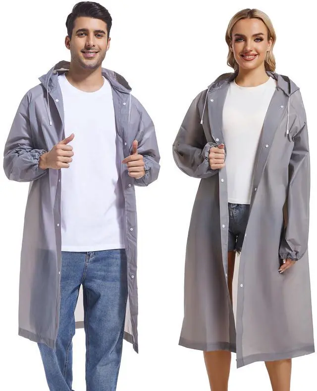 Alt view image 2 of 7 - Rain Coats for Adults, 2 Pack Reusable EVA Rain Ponchos Emergency for Camping Hiking Travelling Grey