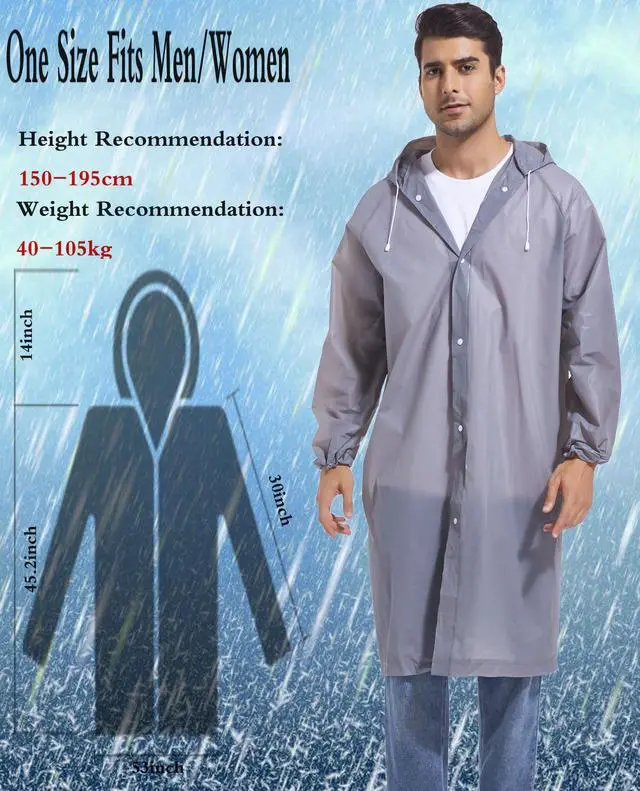 Alt view image 5 of 7 - Rain Coats for Adults, 2 Pack Reusable EVA Rain Ponchos Emergency for Camping Hiking Travelling Grey