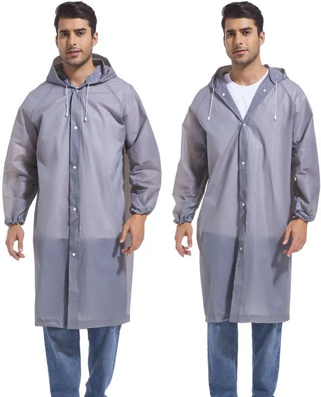 Alt view image 6 of 7 - Rain Coats for Adults, 2 Pack Reusable EVA Rain Ponchos Emergency for Camping Hiking Travelling Grey