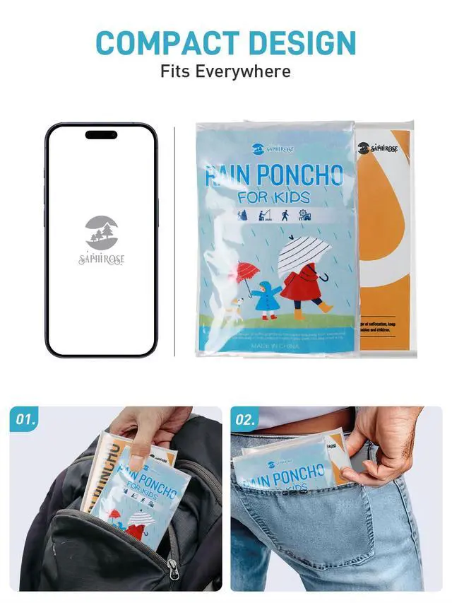 Alt view image 2 of 6 - Disposable Rain Ponchos for Adults, 4 Pack Family Pack Clear Emergency Hooded Raincoat for Travel Camping