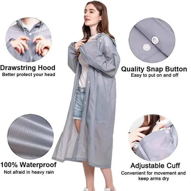 Alt view image 3 of 7 - Rain Ponchos Raincoats for Adults Women, Reusable Rain Jacket Coats with Hood for Family Disney Park Travel 2 Pack (Adults, E-gray)