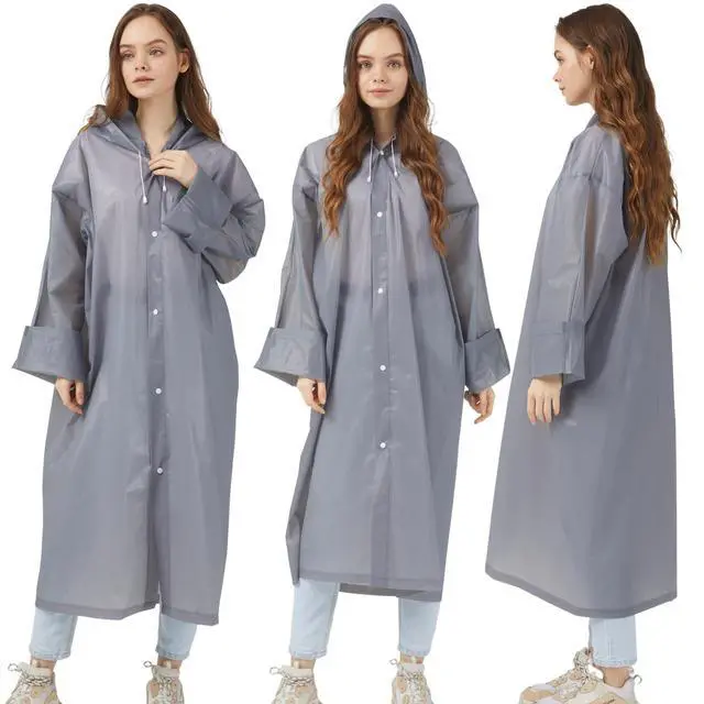 Alt view image 5 of 7 - Rain Ponchos Raincoats for Adults Women, Reusable Rain Jacket Coats with Hood for Family Disney Park Travel 2 Pack (Adults, E-gray)