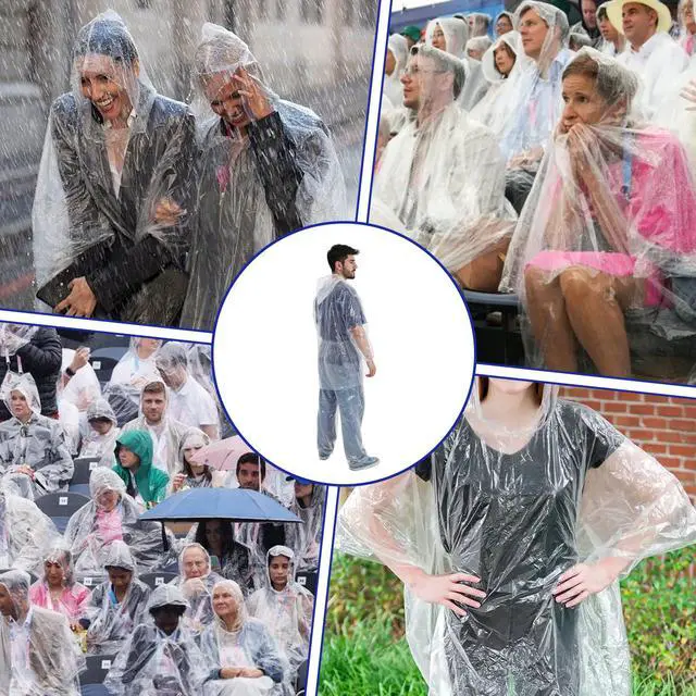 Alt view image 6 of 7 - 2 Pack Raincoat Set Disposable, Disposable Rain Ponchos for Adults, Adult Rain Ponchos with Drawstring Hood for Men and Women Outdoor (White)