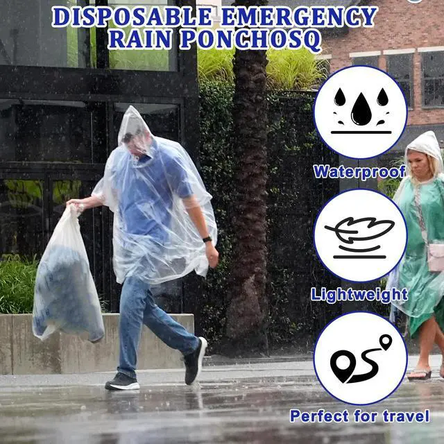 Alt view image 7 of 7 - 2 Pack Raincoat Set Disposable, Disposable Rain Ponchos for Adults, Adult Rain Ponchos with Drawstring Hood for Men and Women Outdoor (White)