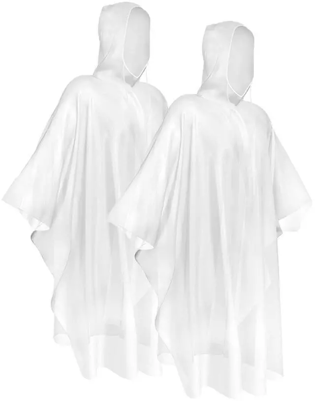 Main image of Rain Poncho with Hood for Adults, Disposable Clear Emergency Raincoats, 2pcs